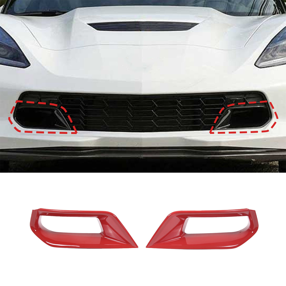 Red Front Lower Grille Air Inlet Intake Radiator Vent Trim For Corvette C7 US 3