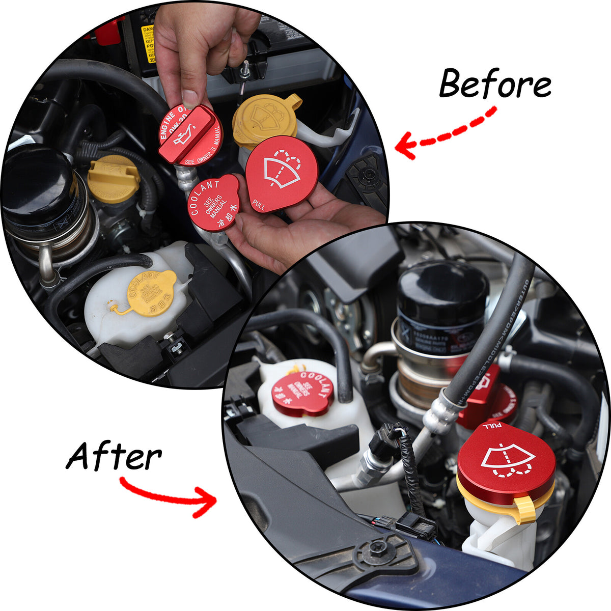 5PCS Red Alloy Engine Cabin Fluid Switch Trim Cover For Subaru WRX 2022-2023 17