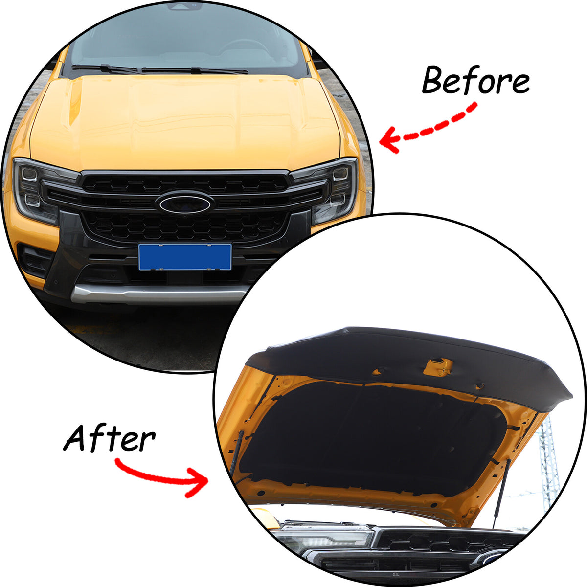 Front PU Leather Hood Cover Protector Bra Trim For Ford Ranger T9 2023-2024 12