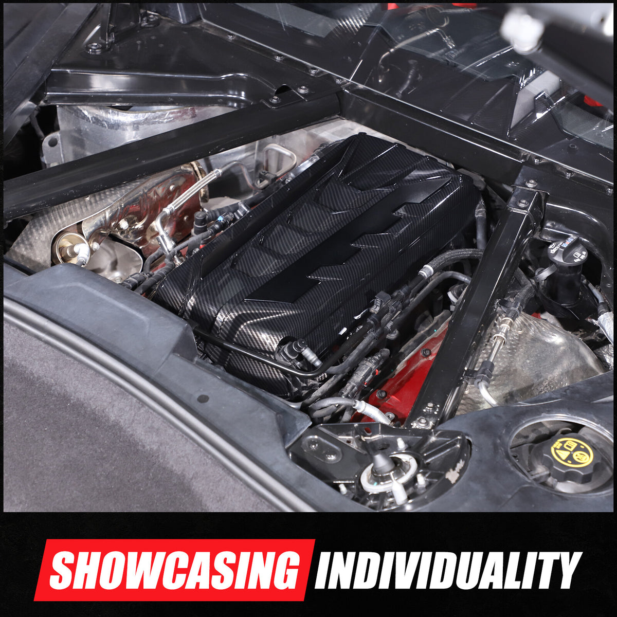 ABS Carbon Fiber Engine Bay Panel Cover in Edge Black For Corvette Coupe C8 20+ 22
