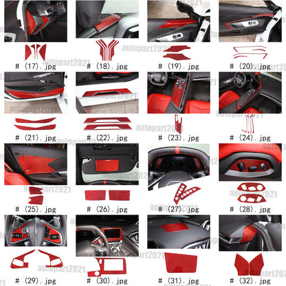 Red Soft Carbon Fiber Interior Decor Trim Kit Cover Set For Corvette C8 20-25 3