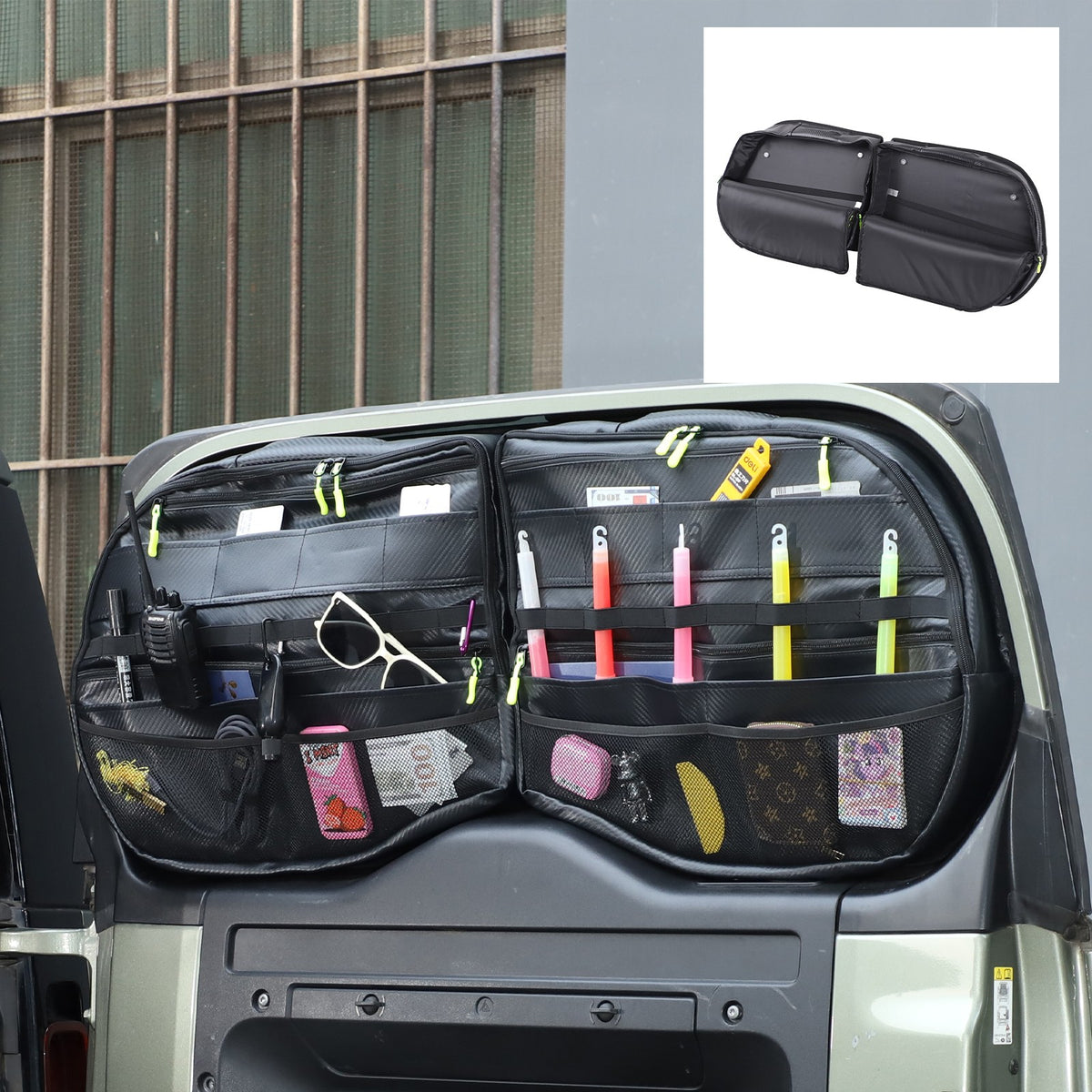 Carbon Pattern Tailgate Window Storage Bag For Land Rover Defender L663 2020+ 17