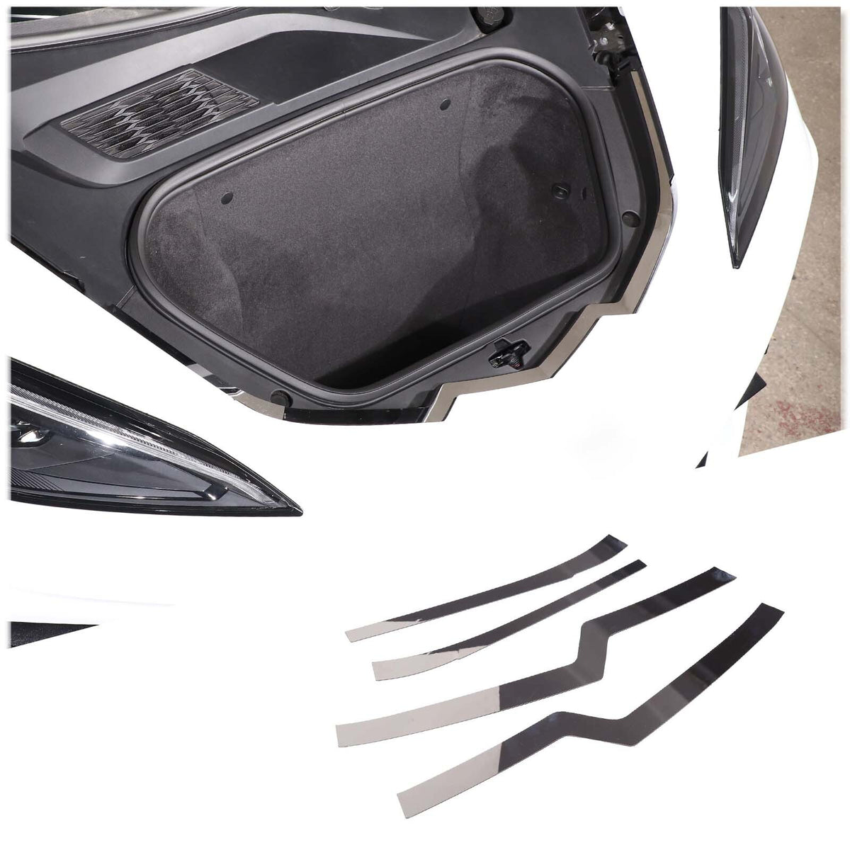 Silver Front Trunk Bezel Gloss Stainless Plate Trim Set For Corvette C8 20-26 US 6