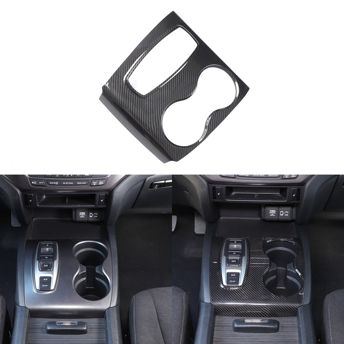 Real Carbon Fiber Center Gear Cup Trim For Honda Pilot/Ridgeline/Passport 16-22 20