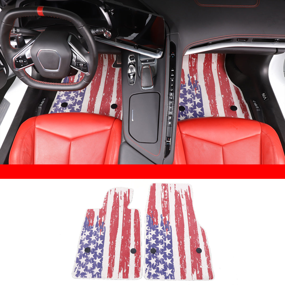 US Flag Car Floor Mats Cargo Carpets Foot Pads For Corvette C8 2020-2026 21