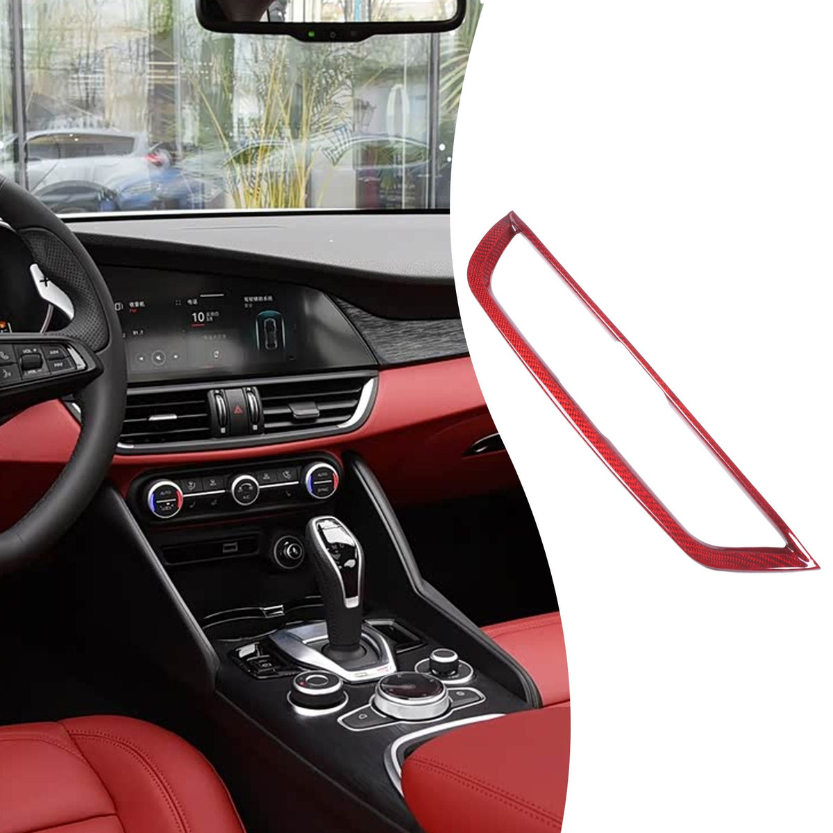 Red Real Carbon Fiber Center Air Vent Trim For Alfa Romeo Giulia 952 2017-2020 11