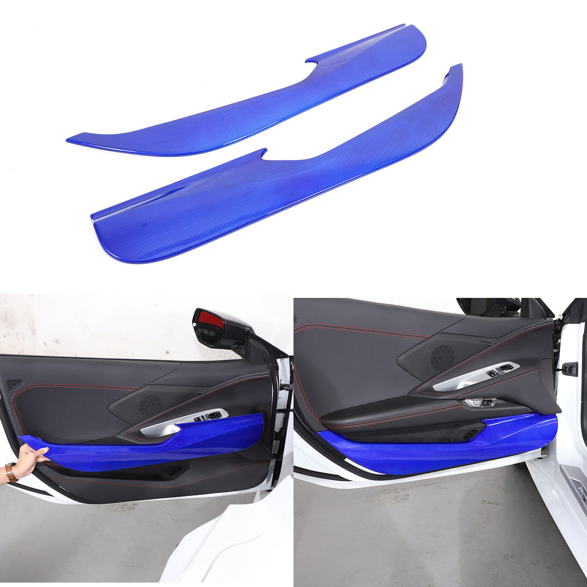 Blue Real Carbon Fiber Interior Door Anti-kick Panel Cover Trim For Corvette C8 10