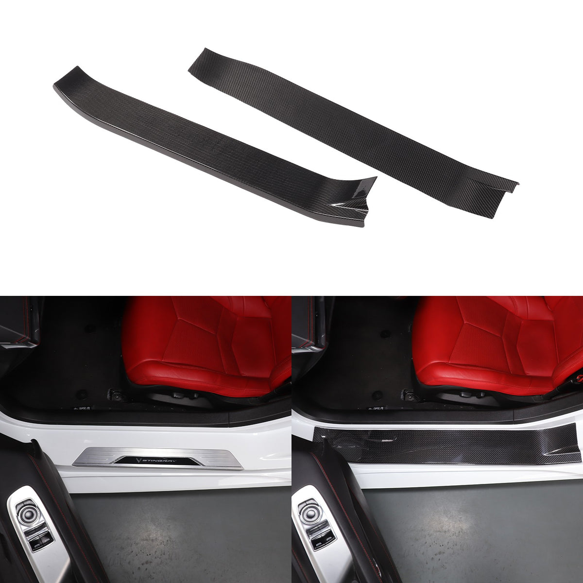 Real Carbon Fiber Full Wrapped Exterior Door Sill Plate Trim For Corvette C8 US 21