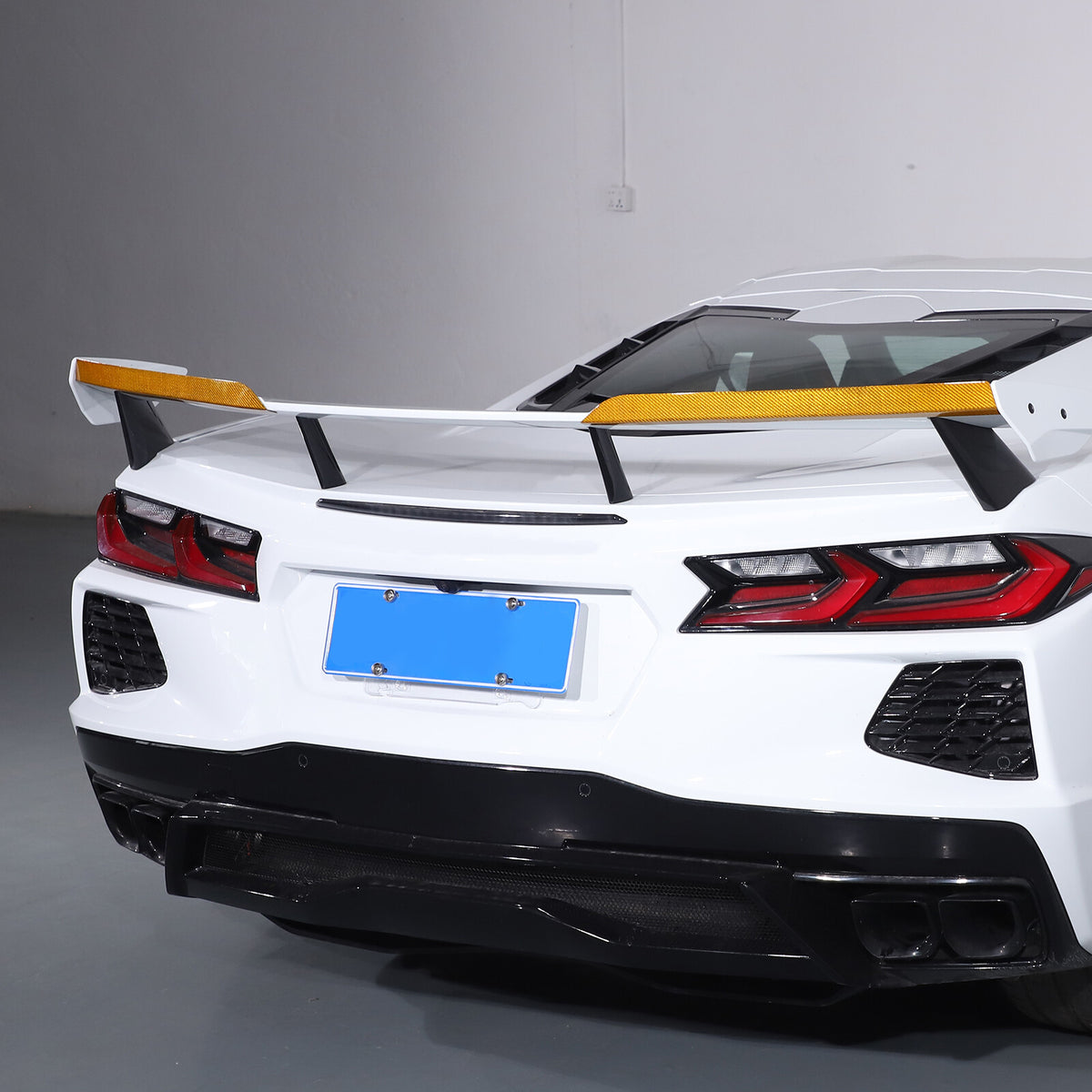 Yellow Carbon Fiber High Wing Spoiler Add-On Wicker Bill Pair For Corvette C8 1