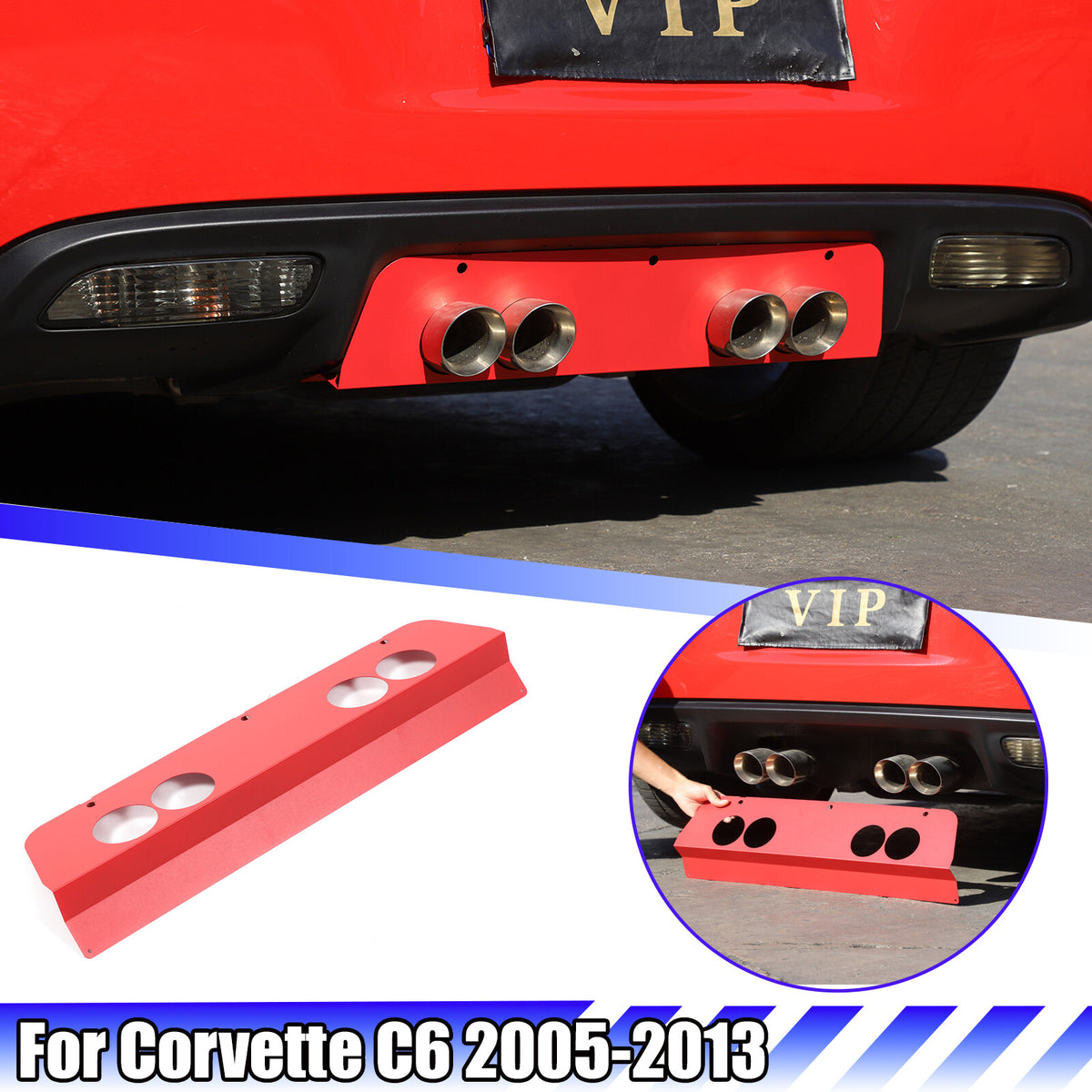 Red Stainless Steel Exhaust Filler Panel trim For Corvette C6 2005-2013 1
