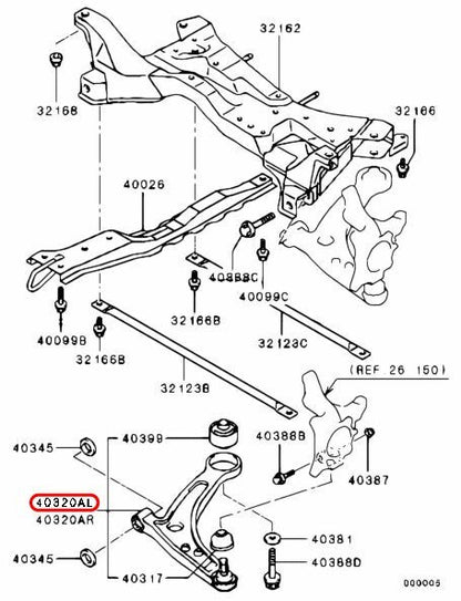 Mitsubishi OEM Lower arm, front suspension left 4013A193 for EVO 7/8/9 - 3