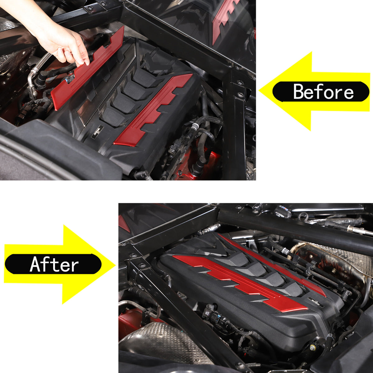 Red Aluminum Engine Cover Bay Panel Trim Cover Kit For Corvette C8 2020-25 US 14