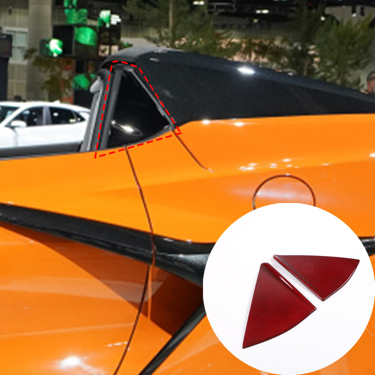 Red Real Carbon Window Triangle Cover Trim For Corvette C8 Convertible Z06 Z51 3