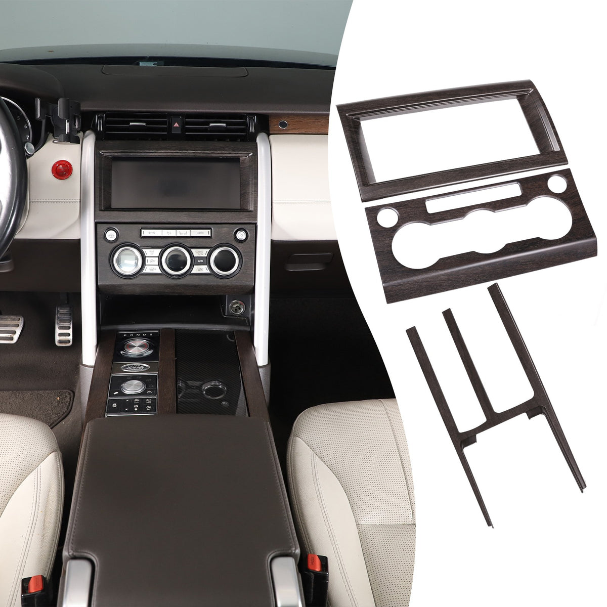 3pcs Wood Grain Center Console Trim Kit For Land Rover Discovery 5 L462 2017-20 2