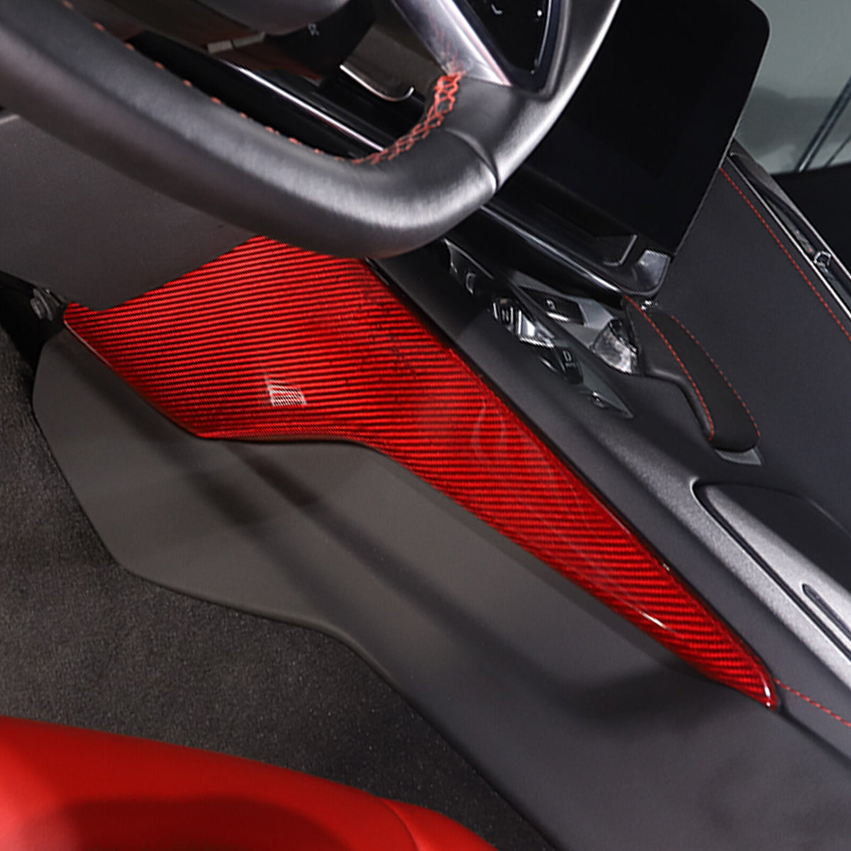 Red Real Carbon Fiber Center Console Side Knee Pad Trim For Corvette C8 2020-25 7