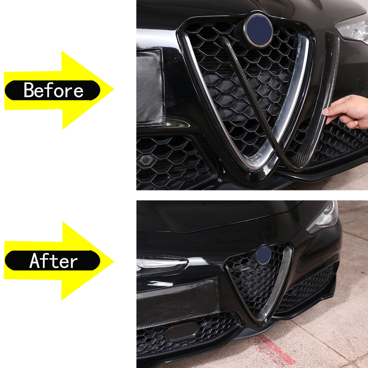 Real Carbon Fiber V-Shape Grille Cover Trim For Alfa Romeo Giulia 2017-2021 3