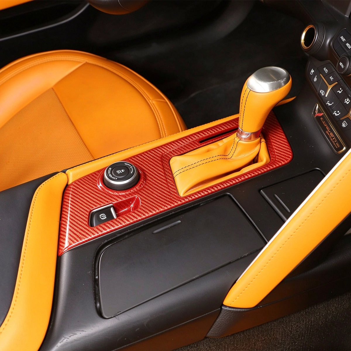 Red Real Carbon Fiber Gear Shift Trim Cover For Corvette C7 2014-2019 14