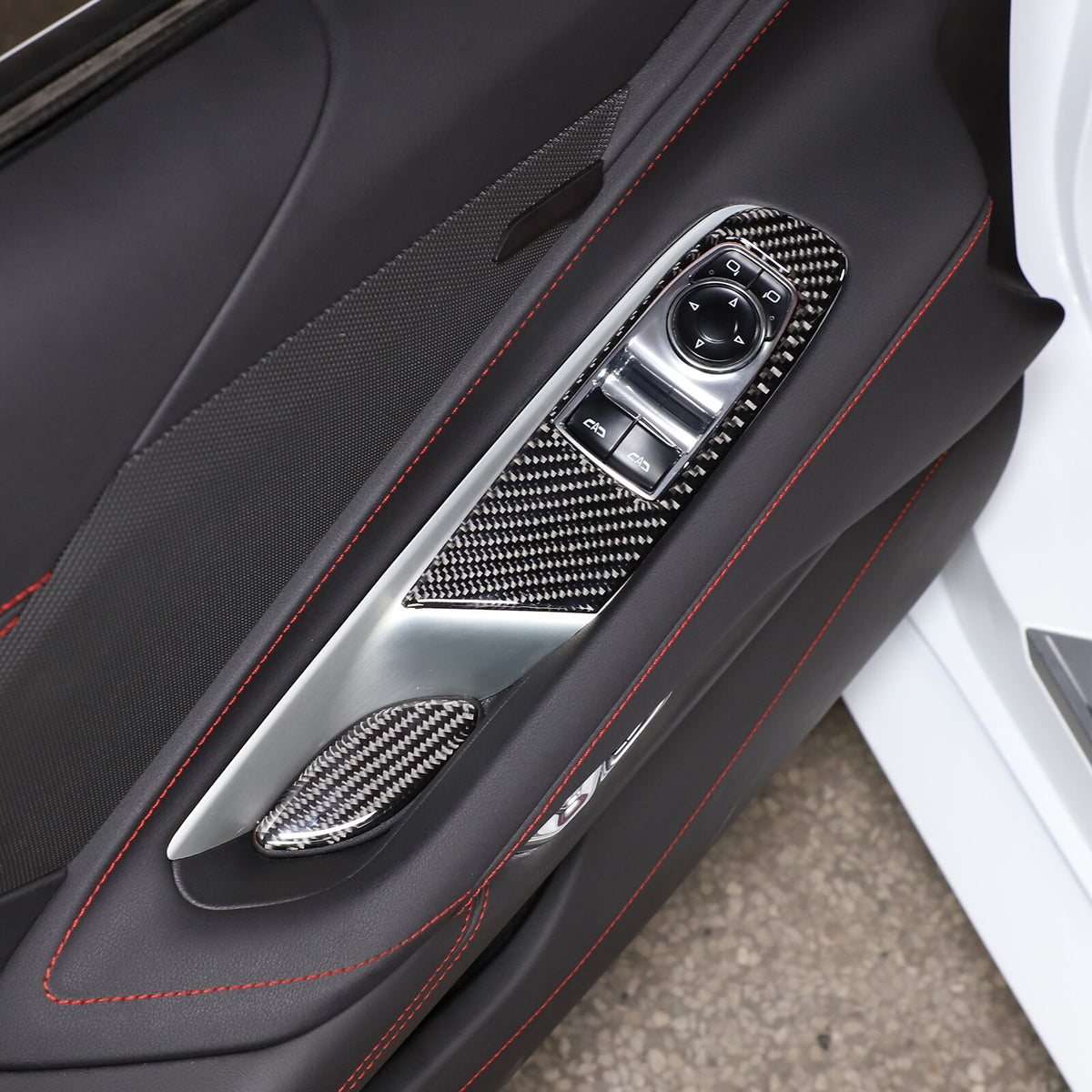 Carbon fiber Window Lift & Door Handle Storage Mat Sticker for Corvette C8 20-26 13