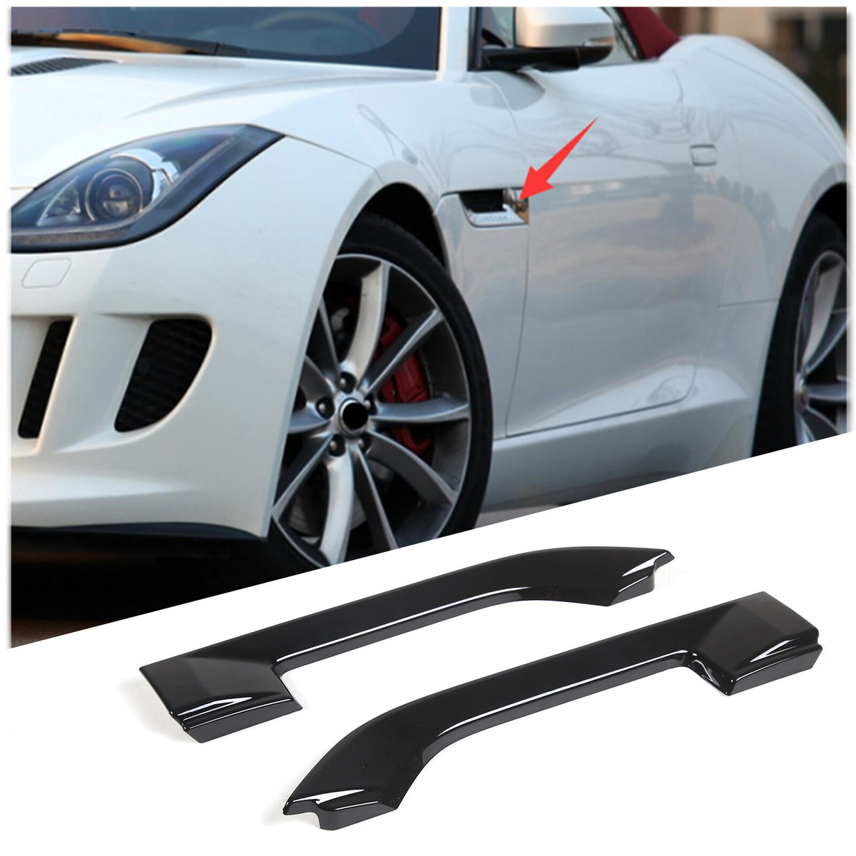 Glossy Black ABS Side Fender Air Vent Cover Trim For Jaguar F-TYPE 2013-20 1