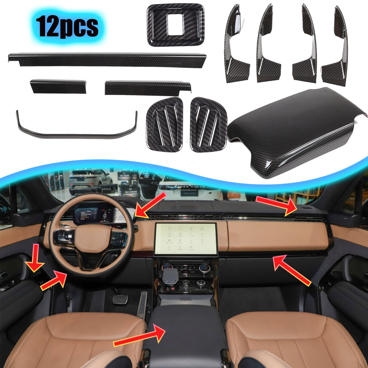 Carbon Center Console Trim Interior Cover Set For Range Rover Sport/Vogue 23-24 1