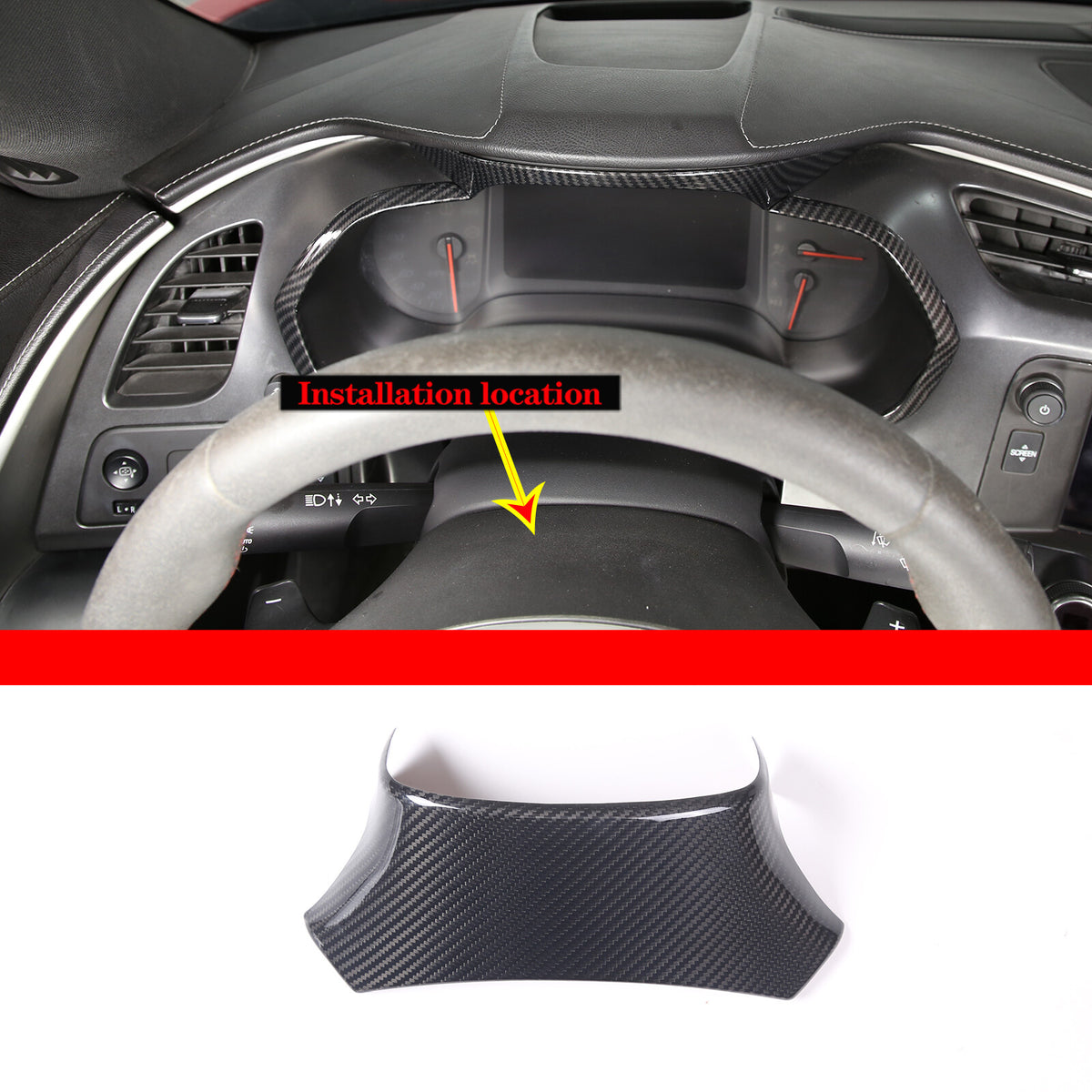 Real Carbon Fiber Steering Wheel Top Cover For Corvette C7 2014-2019 2