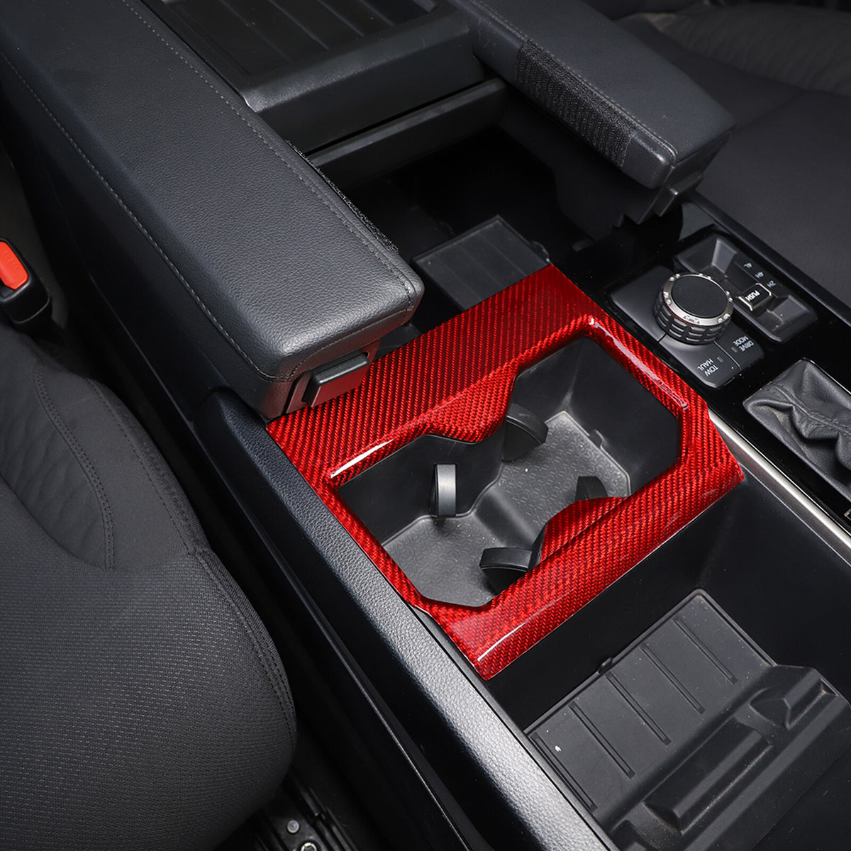 Red Real Carbon fiber Center Front Cup Holder Cover Trim For Toyota Tundra 22-26 1