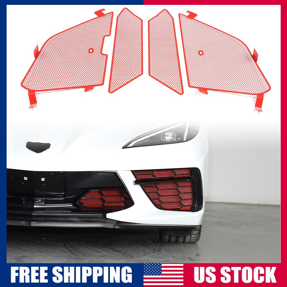 Red Steel Front Bumper Grille Mesh Screen Insect Guard For Corvette C8 2020 US 1
