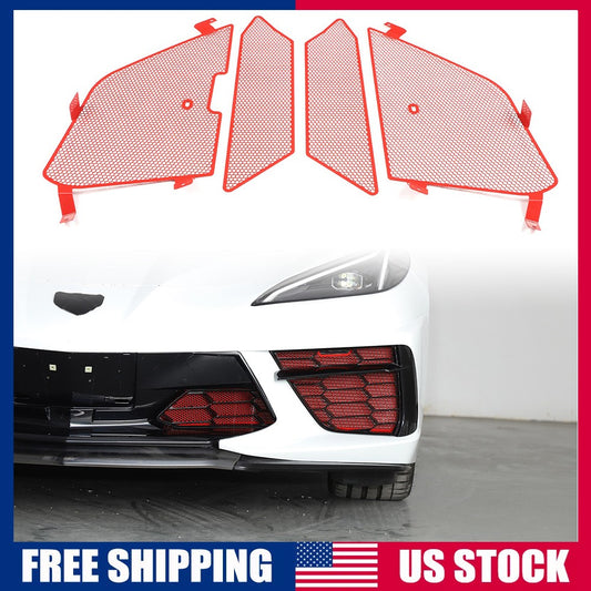 Red Steel Front Bumper Grille Mesh Screen Insect Guard For Corvette C8 2020 US 1