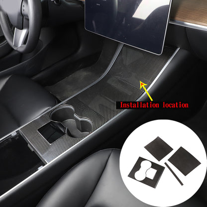 FOR 2017-2021 TESLA MODEL 3 REAL CARBON FIBER CENTER CONSOLE TRIM HARD COVER KIT 4