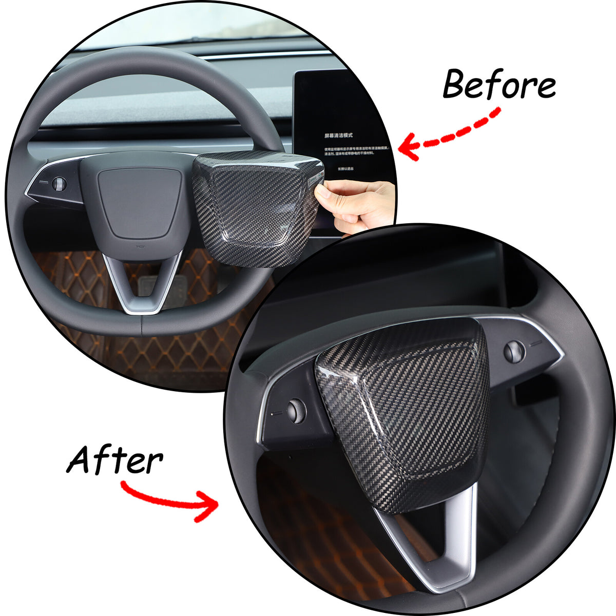 Real Carbon Fiber Steering Wheel Logo Trim Cover For Tesla Model 3 2023-2024 7