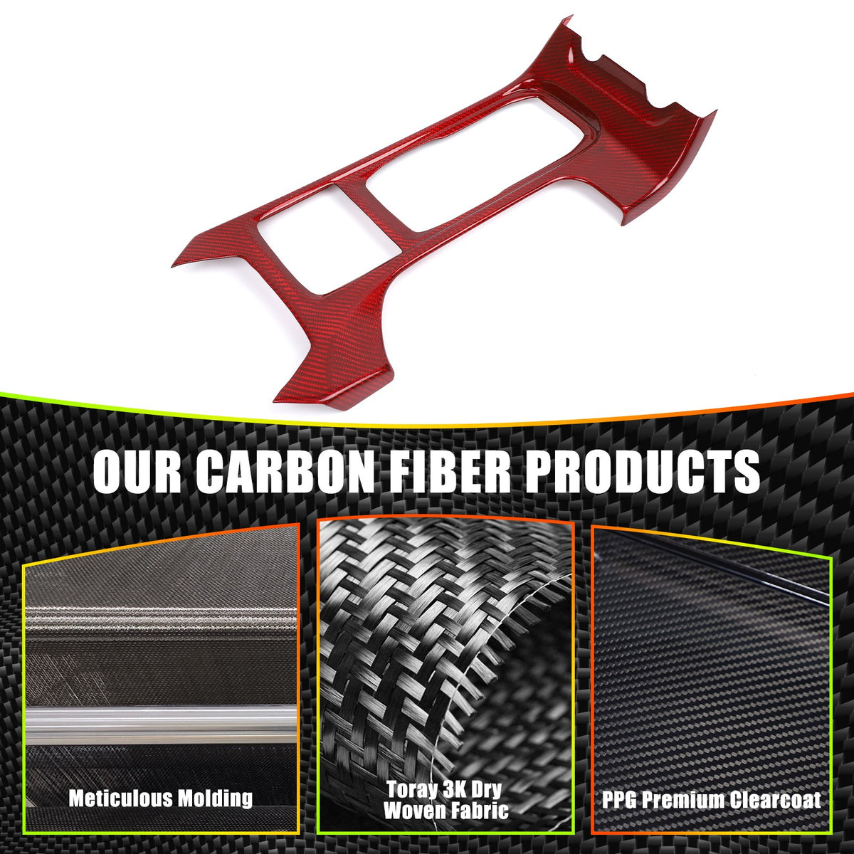 Red Real Carbon Fiber Center Console Cup Holder Trim For Subaru WRX VB 2022+ 12