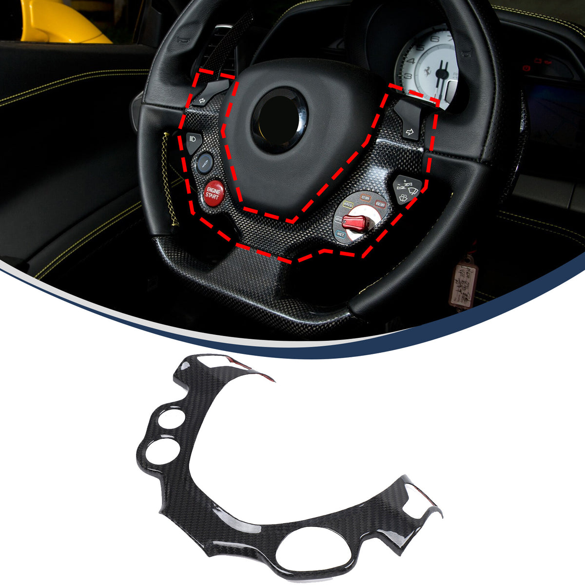 Real Carbon Fiber Steering Wheel Button Frame Trim For Ferrari 458 2011-16 5