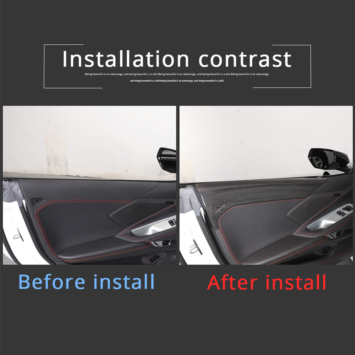 Real Carbon fiber Interior Door Upper Panel trim Cover For Corvette C8 20-26 US 18