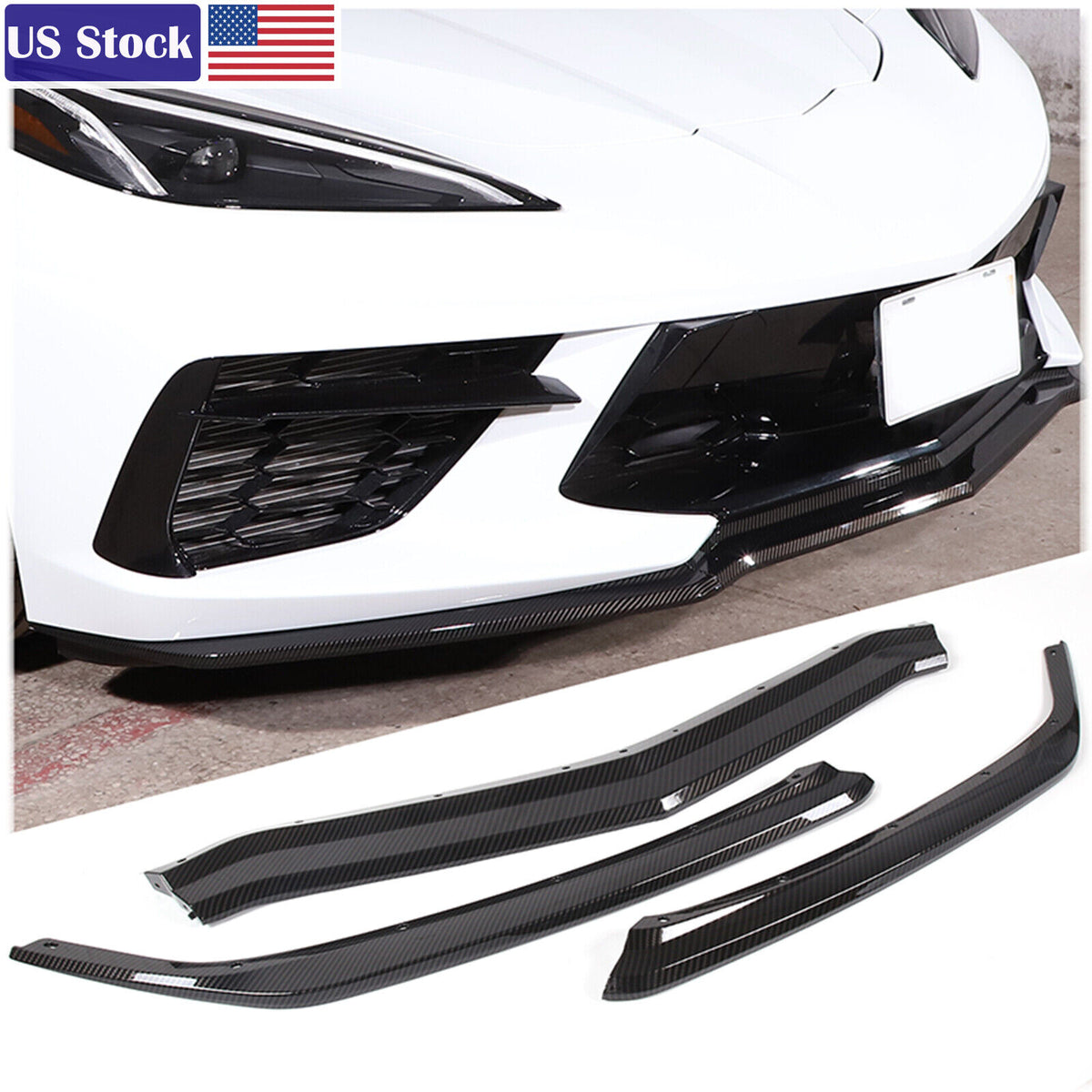Replacement ABS Carbon fiber Front Bumper Lip Spoiler For Corvette C8 20-25 US 1
