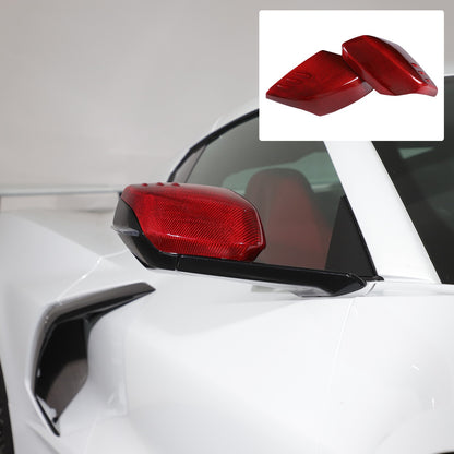 Red Real Carbon Fiber Side Mirror Cover Trim W/Air Vent For Corvette C8 2020+ 16