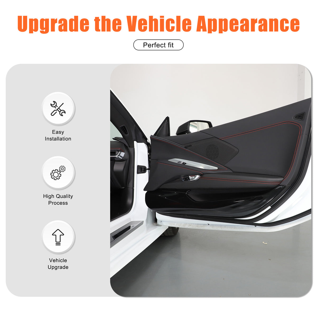 Glossy Piano Black ABS Interior Door Anti-Kick Panel Trim For Corvette C8 2020+ 5
