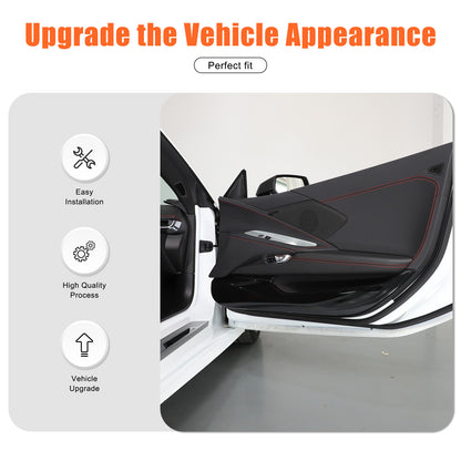Glossy Piano Black ABS Interior Door Anti-Kick Panel Trim For Corvette C8 2020+ 5