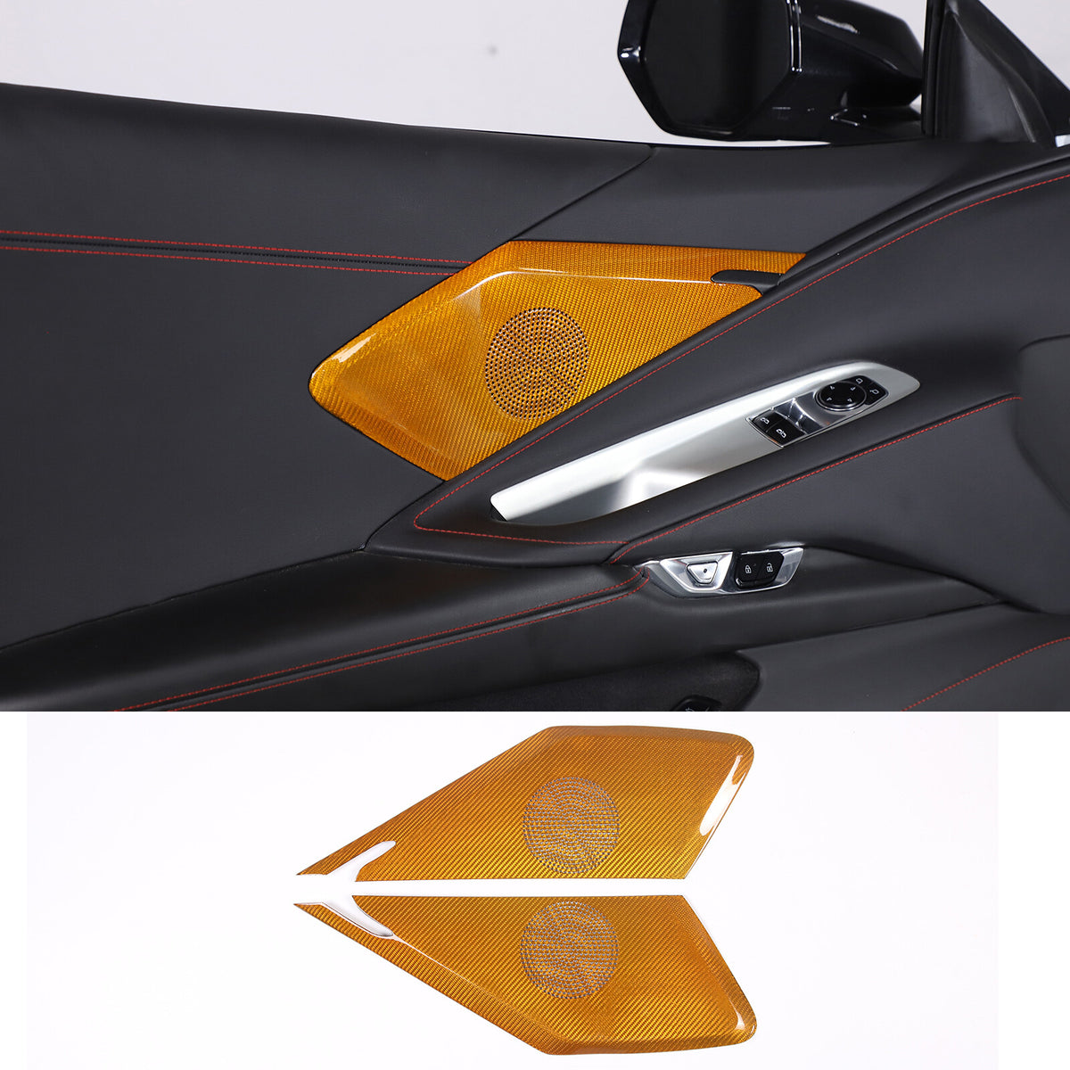 Yellow Real Carbon Fiber Door Sound Speaker Cover Trim For C8 Corvette 1LT 2026 17