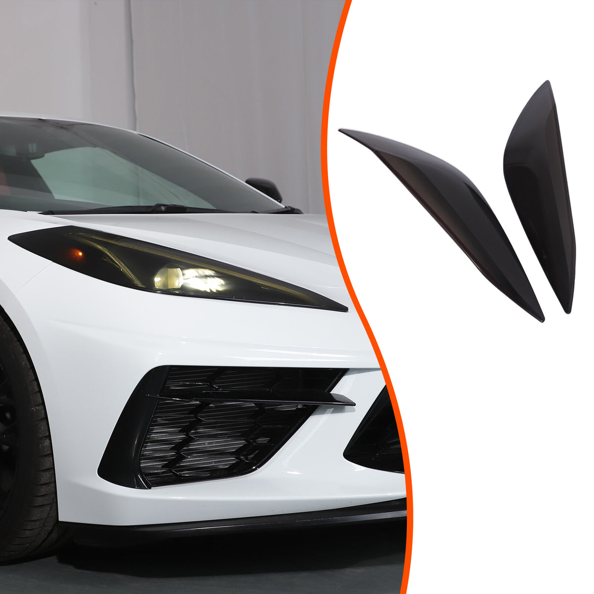 Transparent Gray Smoked Front Headlight Blackout Trim For Corvette C8 20+ US 19