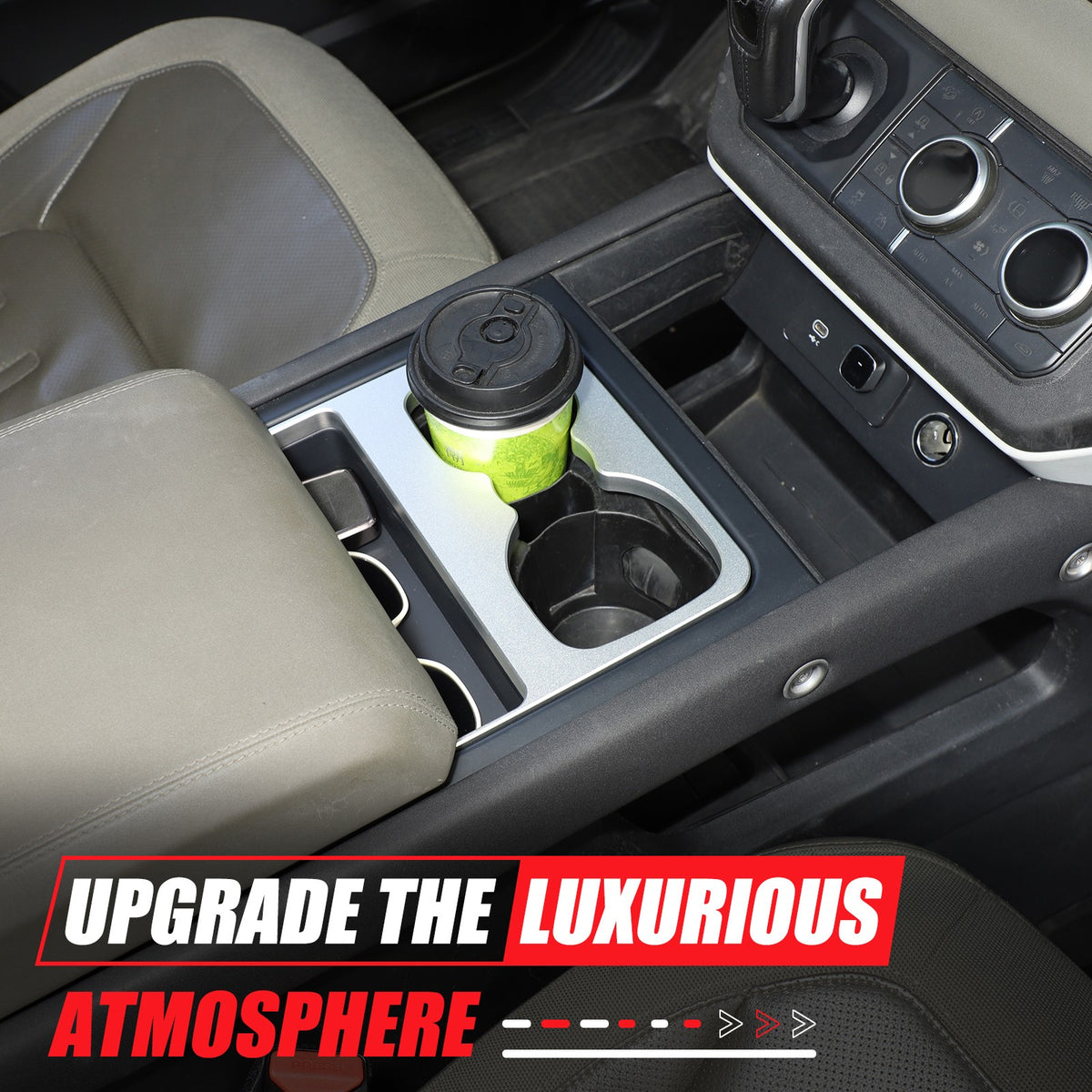 Silver Aluminum Cup Holder Elevation Pad Trim For LR Defender L663 2020-2021 12