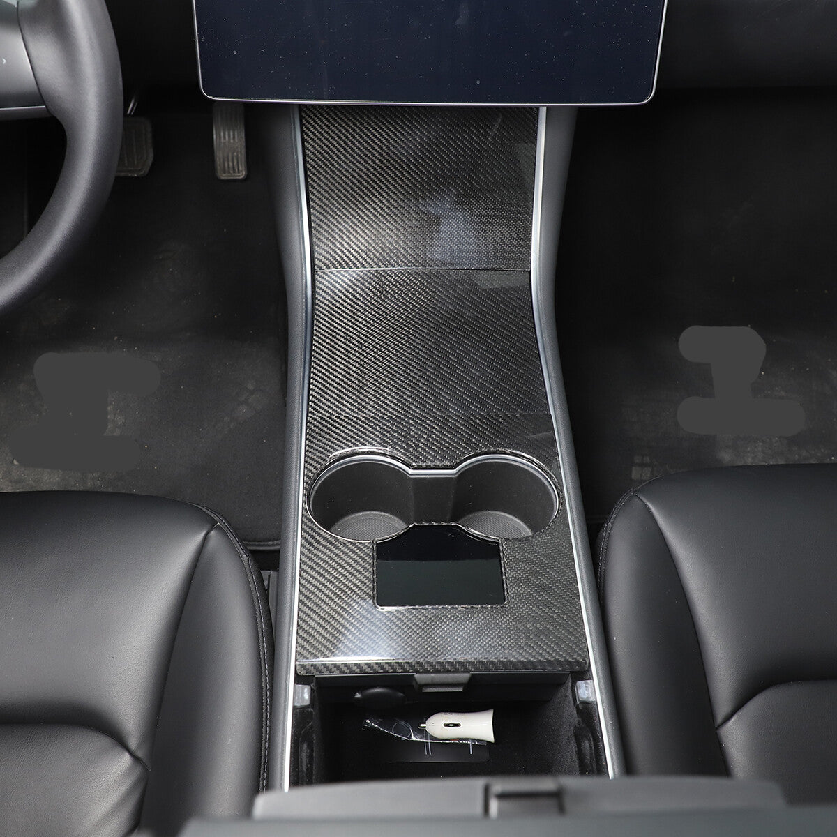 FOR 2017-2021 TESLA MODEL 3 REAL CARBON FIBER CENTER CONSOLE TRIM HARD COVER KIT 2