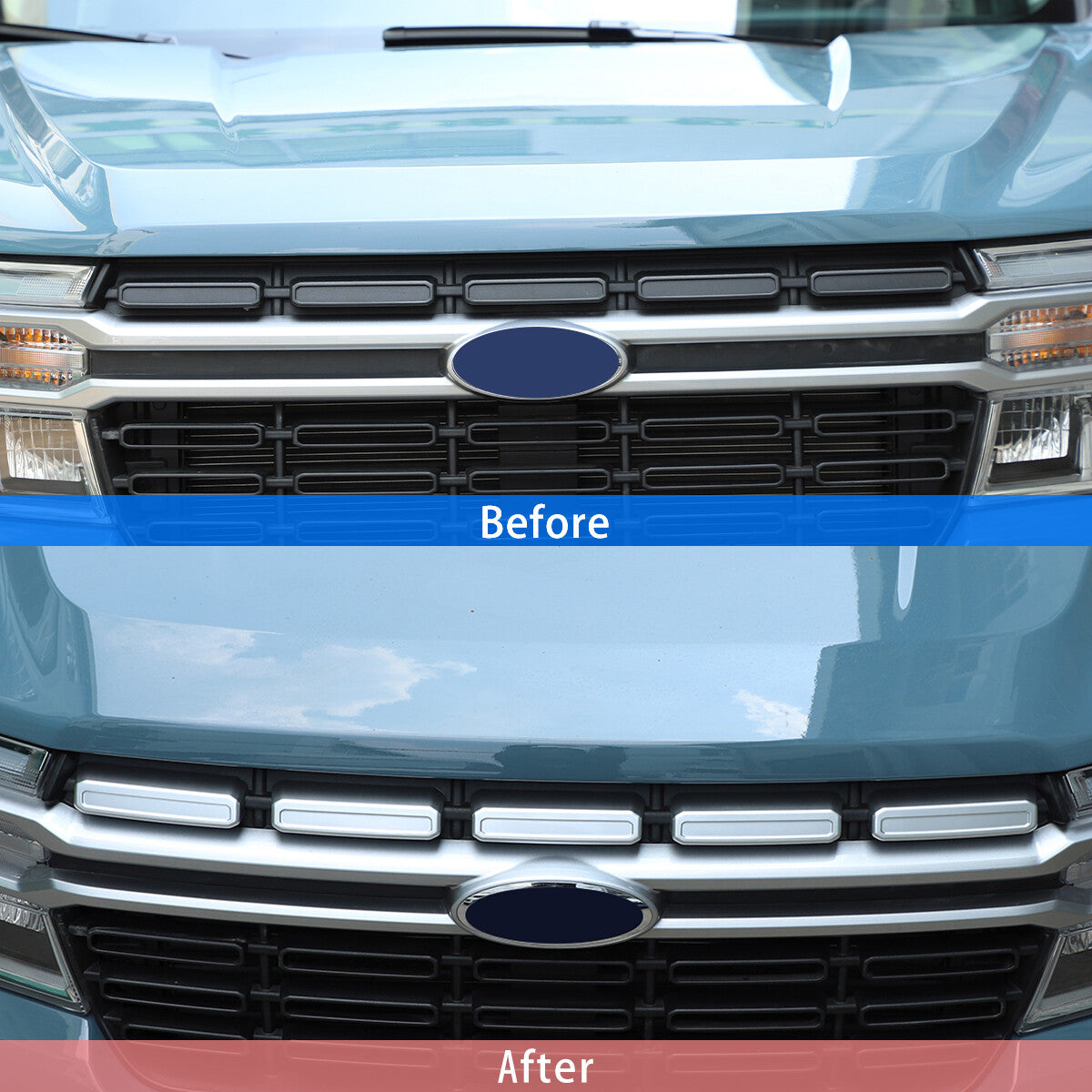 ABS Silver Front Hood Grill Cover Bonnet Trim fits For Ford Maverick 2022-23 7