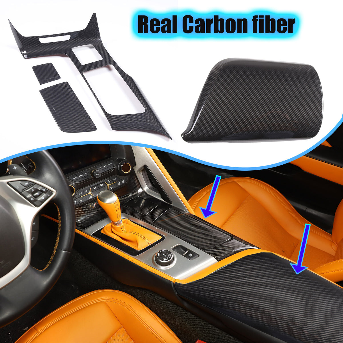 Real Carbon Fiber Center Console Panel Armrest Trim Cover For Corvette C7 14-19 1