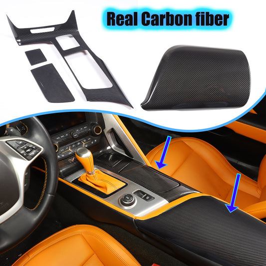 Real Carbon Fiber Center Console Panel Armrest Trim Cover For Corvette C7 14-19 1