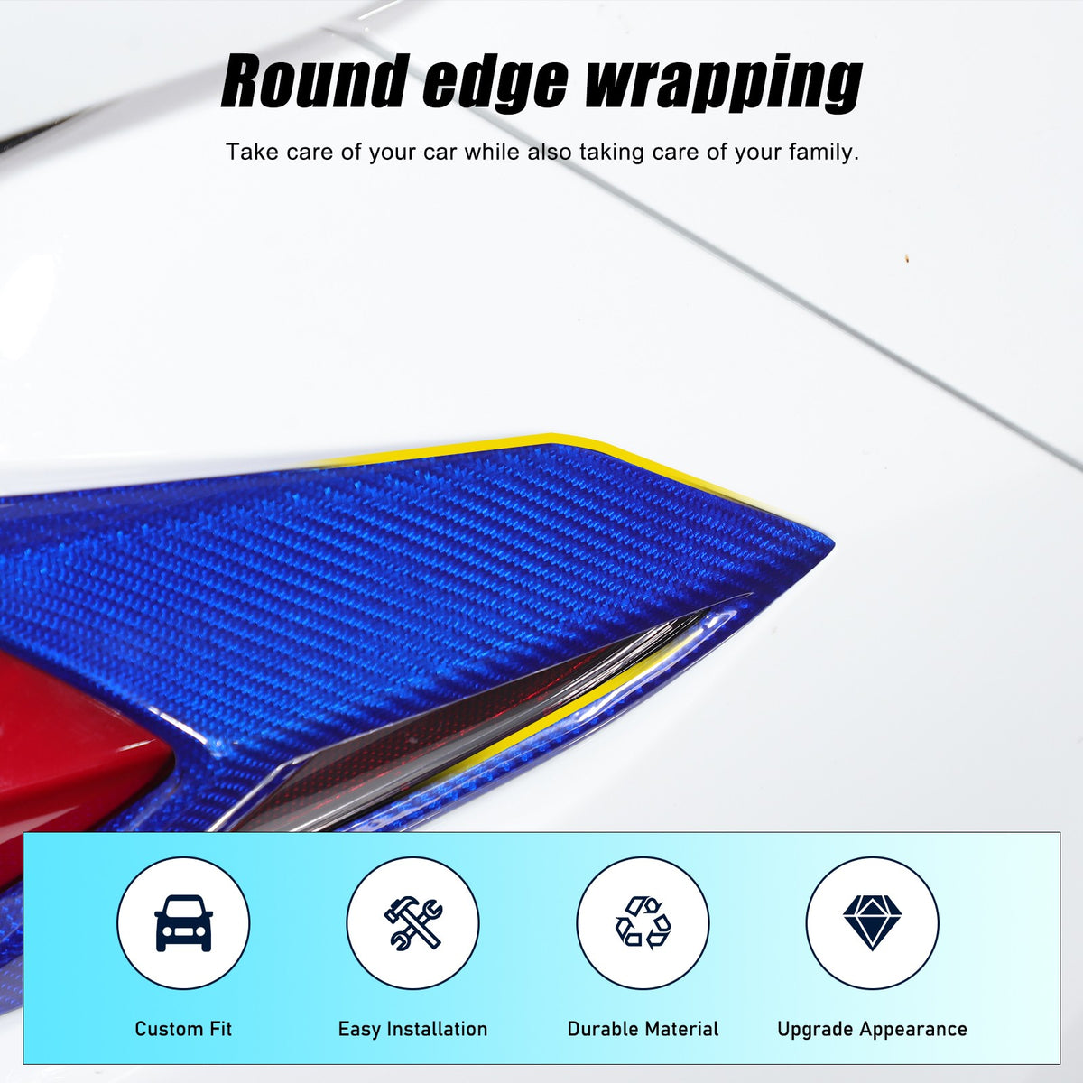 Blue Real Carbon Fiber Rear Tail Light Side Trim For Corvette C8 2020+ 13