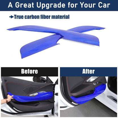Blue Real Carbon Fiber Interior Door Anti-Kick Panel Trim For Corvette C8 2020+ 20