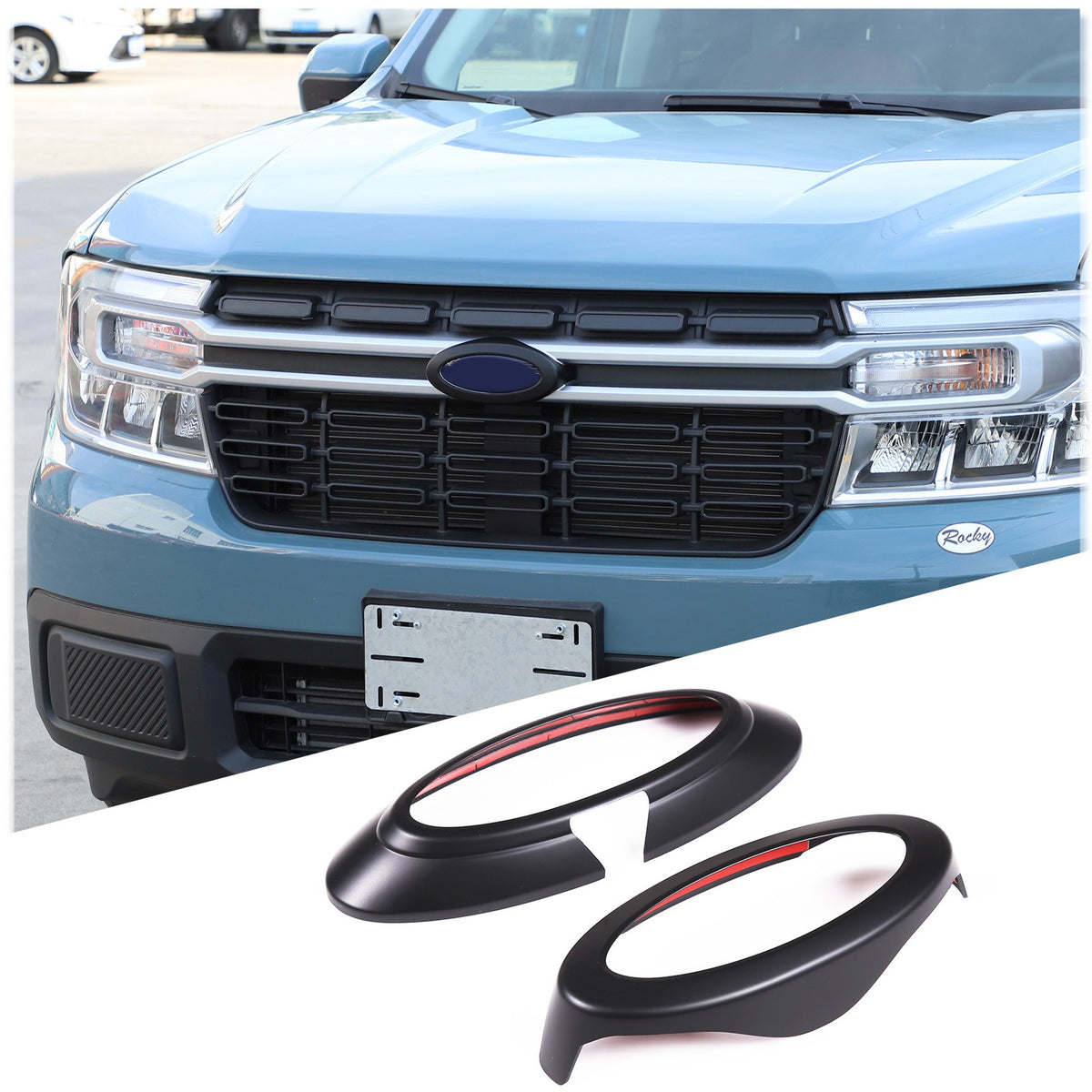 Matte Black Front Bumper Grille Cover +Logo Ring For For Ford Maverick 2022 US 13