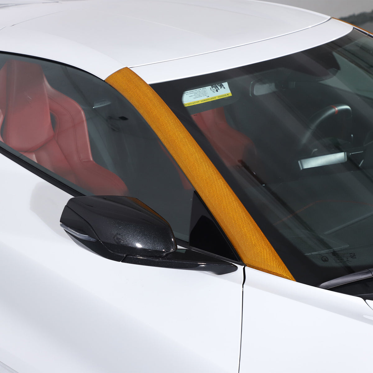 Yellow Carbon Fiber Front Window A Pillar Layover Trim For C8 Corvette 20-26 1