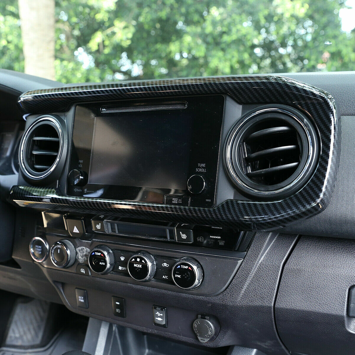 Carbon Fiber Central Control Dashboard Decorative Cover For Toyota Tacoma 16-23 8