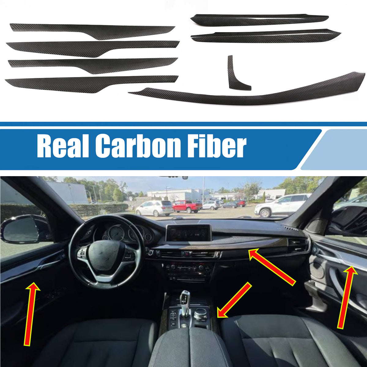 Real Carbon Fiber Dash Panel Door Kit Interior Trim for BMW X5 F15 X5M F85 14-18 1